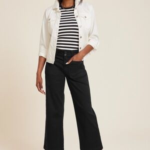 Black Sateen Wide-Leg Crop Jeans Sz 14 Long/Tall